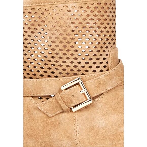 Just Fab Telia Ankle Faux Tan Suede Mesh Heel Buckle Boot Booties Size: 8 - Picture 3 of 12